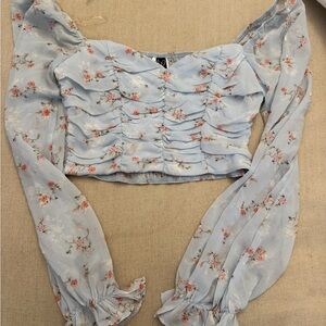 Windsor Blue Ruched Crop Blouse